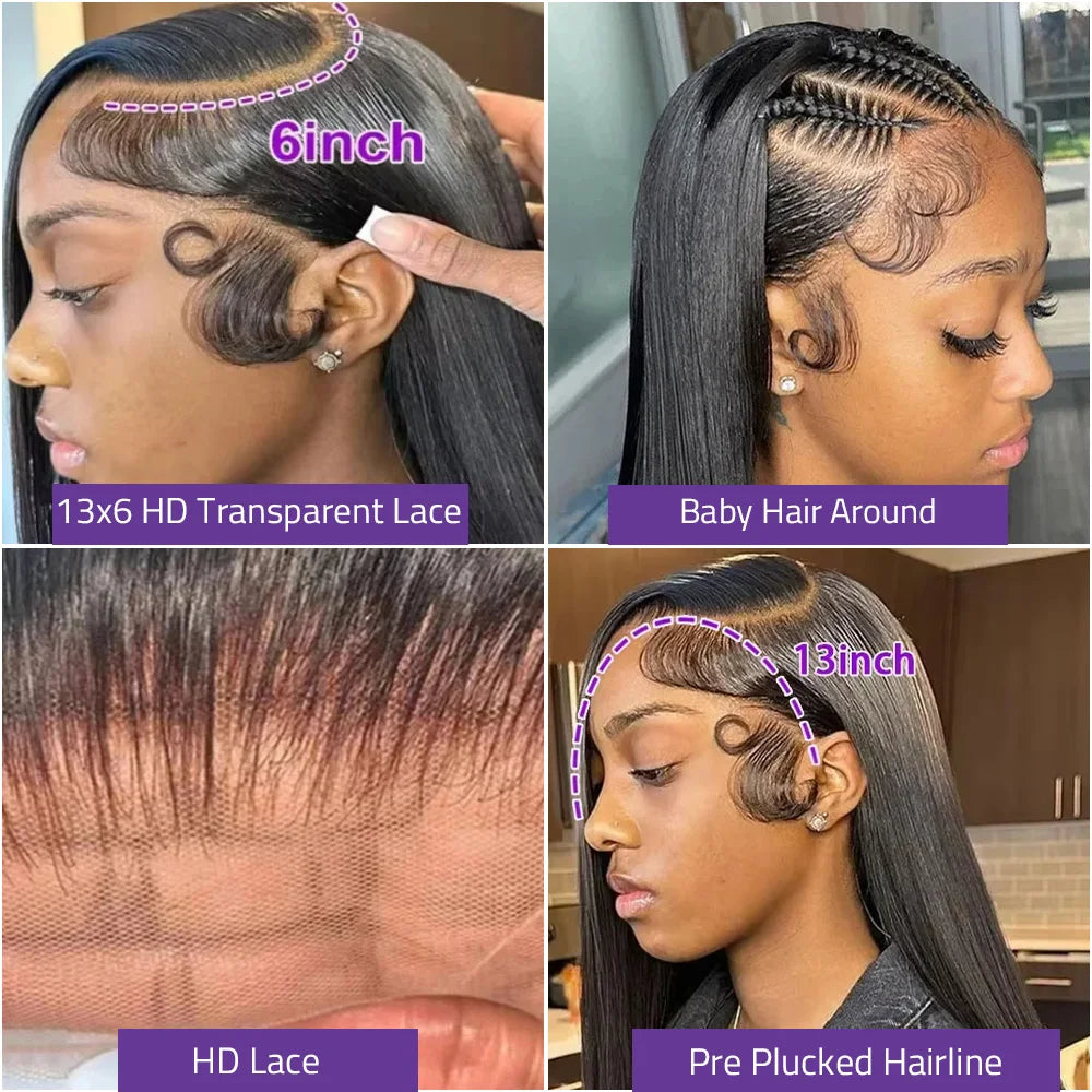 30 36 Inch Bone Straight 13x6 HD Lace Frontal Wigs Pre Plucked Brazilian Transparent Lace Front Human Hair For Women 180 Density Super Wigs US Store Store ID 1104270951