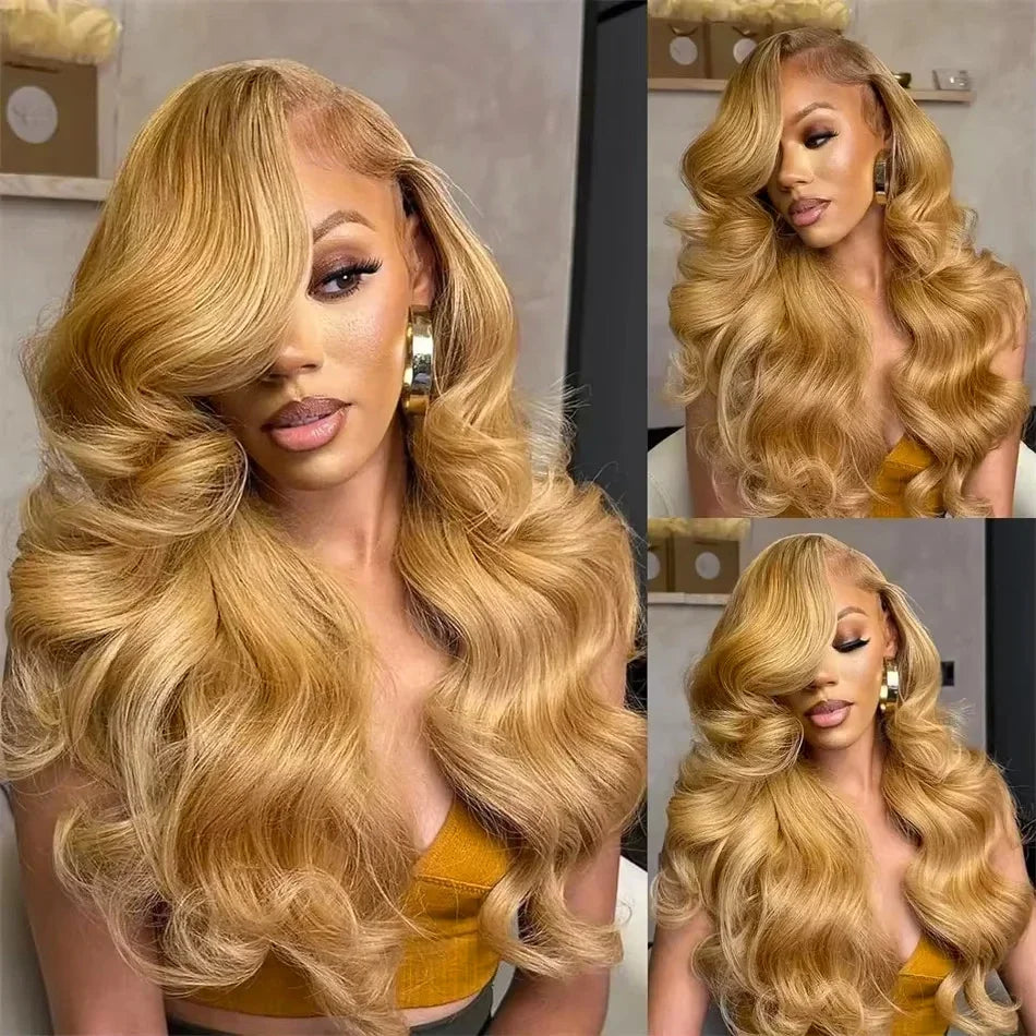 #27 Honey Blonde Wig Human Hair 100% Brazilian Body Wave Lace Front Wigs 13X6 Hd Lace Frontal Wig 250 Density Preplucked 30 Inch SIXQUEEN Wig Store Store ID 1104602052