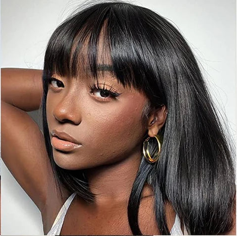 Wiggogo 3X1 Middle Part Lace Wig Bob Wigs Full Machine Made Bone Straight Human Hair Wigs With Bangs Short Bob Human Hair Wigs Wiggogo US Store Store ID 1103570610
