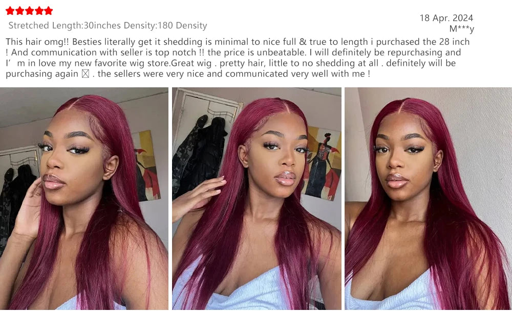 99J Burgundy 13x6 HD Transparent Lace Frontal Human Hair Wig Straight wig 13x6 Lace Front Human Hair Wig For Women 200 Density HairStar Wigs