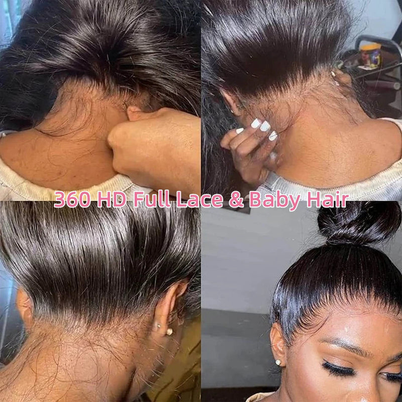 30 40 Inch Bone Straight 360 Full Lace Wig Brazilian Human Hair 250% Density Pre Plucked 13x6 HD Lace Front Wig For Black Women CurlFusion Store ID 1105216964