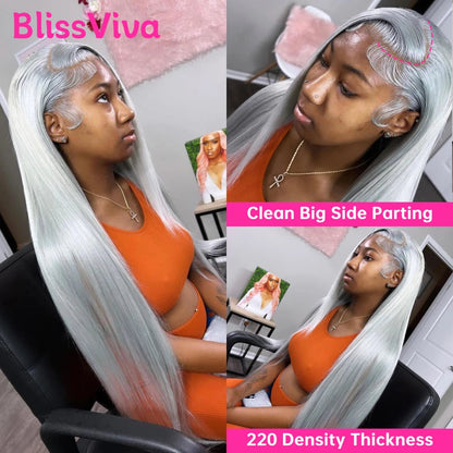 Ash Grey 13x6 360 Lace Frontal Wig Straight 30 Inch Lace Front Wig Human Hair Pre Plucked Silver Gray Lace Front Wigs Human Hair BlissViva Hair Store 1103372311