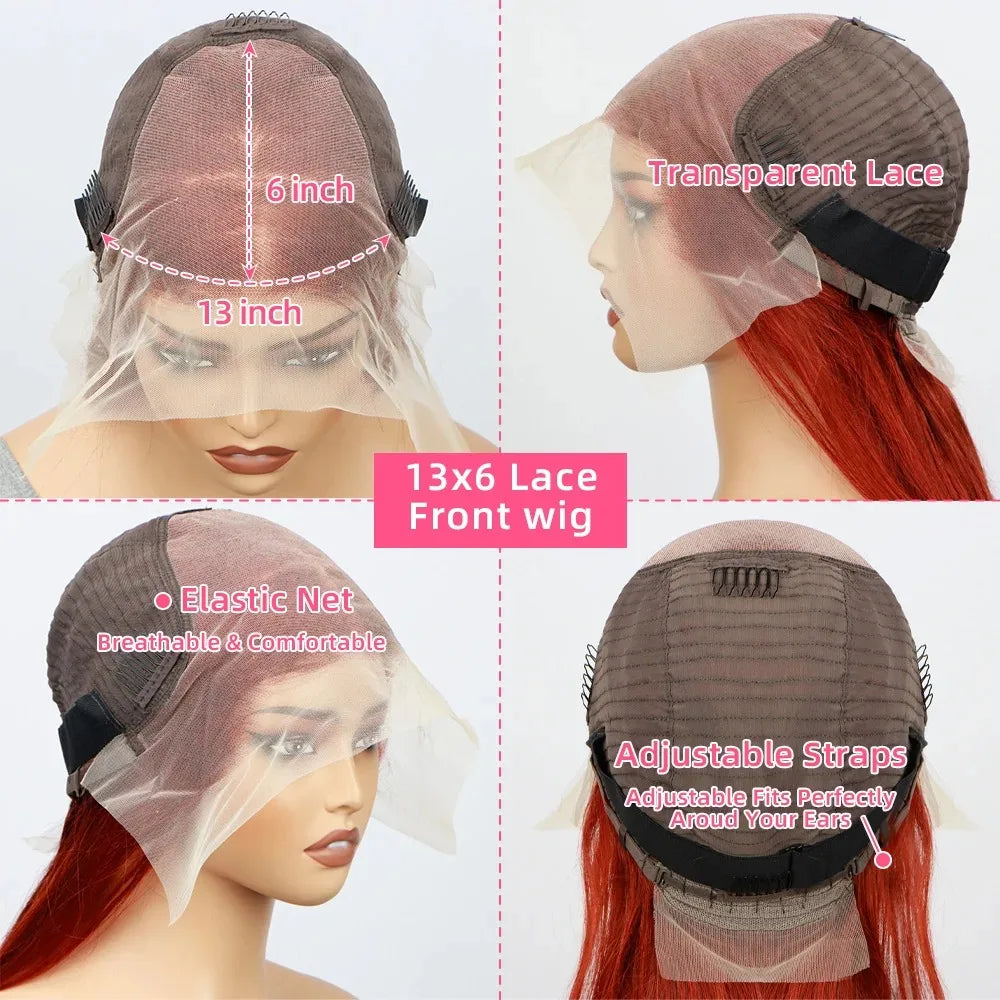 Body Wave Reddish Brown 200% Density 13x6 Frontal Wig Brazilian Virgin Hair HD Transparent Lace wig Pre plucked Hair Front Wig Wig Queen US Store Store ID 1103587128