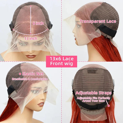 Body Wave Reddish Brown 200% Density 13x6 Frontal Wig Brazilian Virgin Hair HD Transparent Lace wig Pre plucked Hair Front Wig Wig Queen US Store Store ID 1103587128