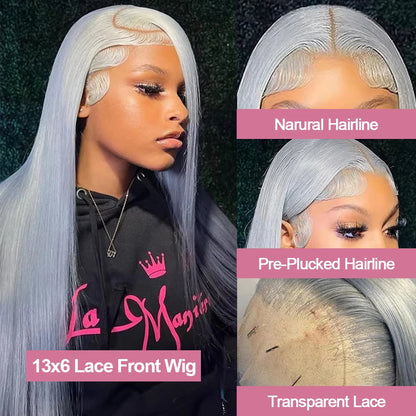 Silver Grey Straight Wigs Human Hair Vietnamese 220% Density 13x6 HD Lace Frontal Colored Wig 38 Pre Plucked With Baby Hairline Line Hair Oversea Store Store ID 1103579756