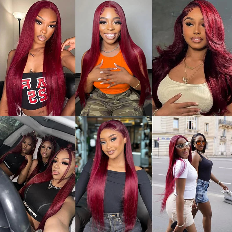 99j Burgundy Bone Straight Lace Front Human Hair Wig 36 Inch 13x6 Pre Plucked Premium Red Straight Lace Frontal Human Hair Wig Sierde Hair Store Store ID 1104033622