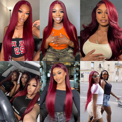 99j Burgundy Bone Straight Lace Front Human Hair Wig 36 Inch 13x6 Pre Plucked Premium Red Straight Lace Frontal Human Hair Wig Sierde Hair Store Store ID 1104033622