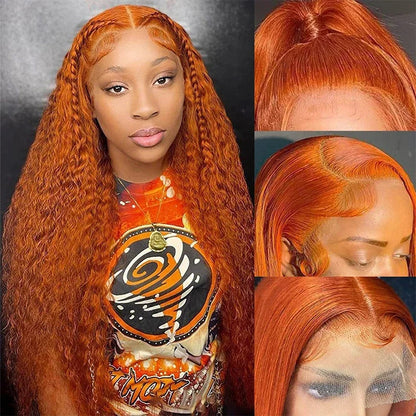 Orange Ginger 13x6 hd Lace Frontal Human Hair Curly Wigs Deep Wave 13x4 Lace Front Wig for Women Choice 30 inch Colored Wigs HEYJU Hair US Store Store ID 1103597371