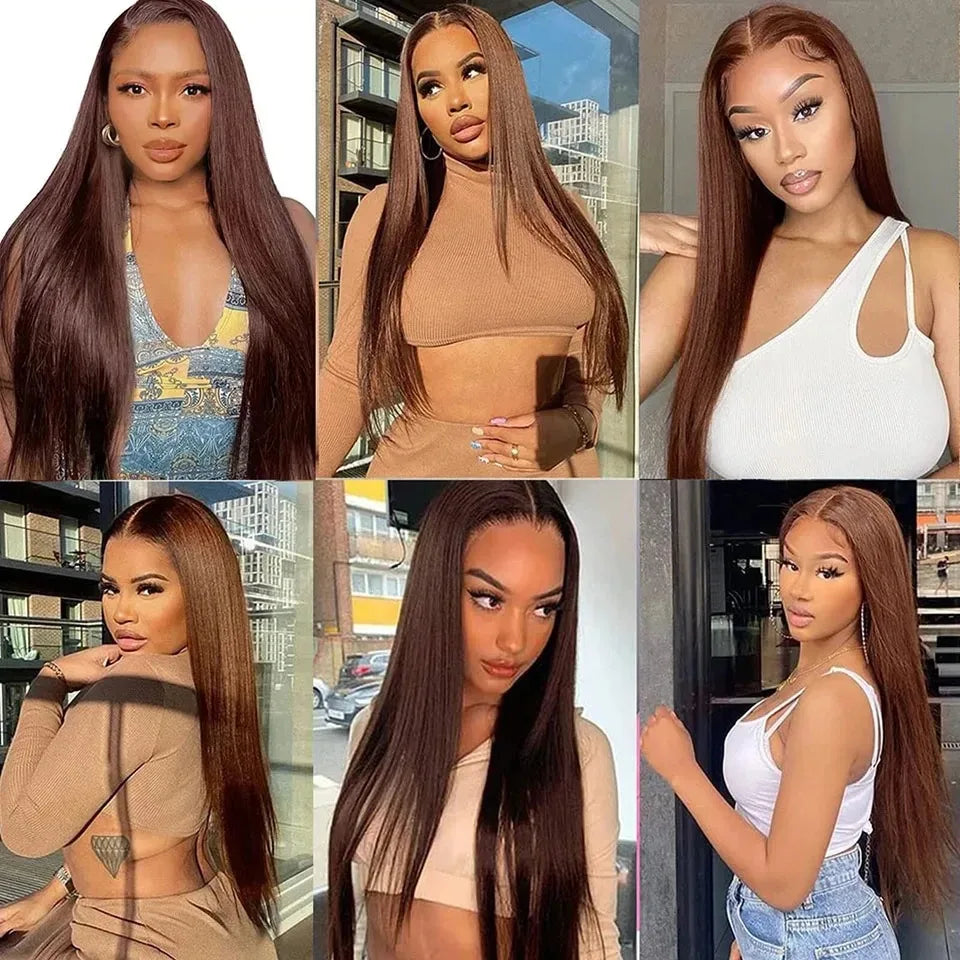 Chocolate Lace 4X4 Straight Lace Front Wig Brazlian Human Hair Wigs Chocolate Brown Transparent Brown Colored Lace Closure Wig Wig Queen US Store Store ID 1103587128