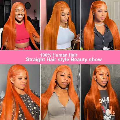 Silkwave 36 Inches Straight Ginger Orange Lace Front Human Hair Wig 13x4 13x6 HD Lace Frontal Colored Wigs Prep lucked For Women Silkwave Official Store 911103017