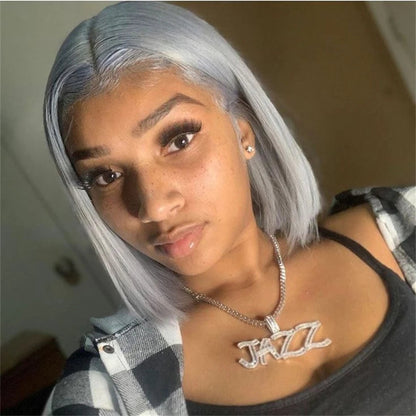 6-16 inch Short Bob Wig Human Hair 13x6 Transparent Lace Front Wig Preplucked Sliver Grey Colored Human Hair Wigs Bleached Knots Verochic Store 1104704776