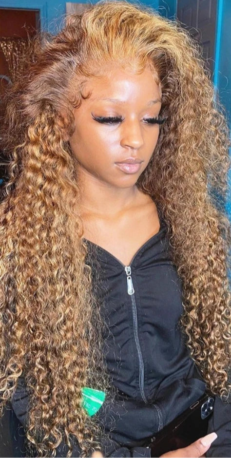 13x4 Highlight Wig Curly Human Hair Wig Honey Blonde Lace Front Wigs For Black Women Ombre Colored 13x6 Deep Wave HD Frontal Wig Hairvev US Store Store Store ID 1104092759