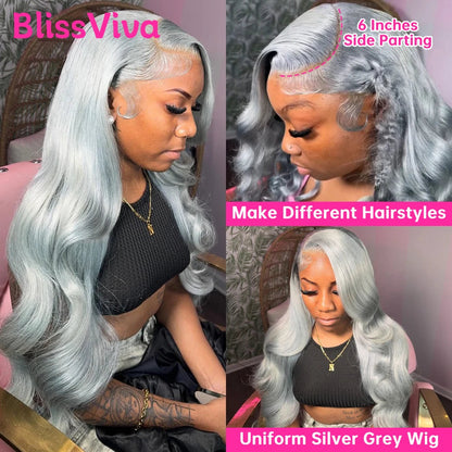 Grey Body Wave Lace Front Wig 13x6 360 Lace Front Wig Human Hair Lace Frontal Wig Brazilian Silver Grey Colored Human Hair Wigs BlissViva Hair Store 1103372311