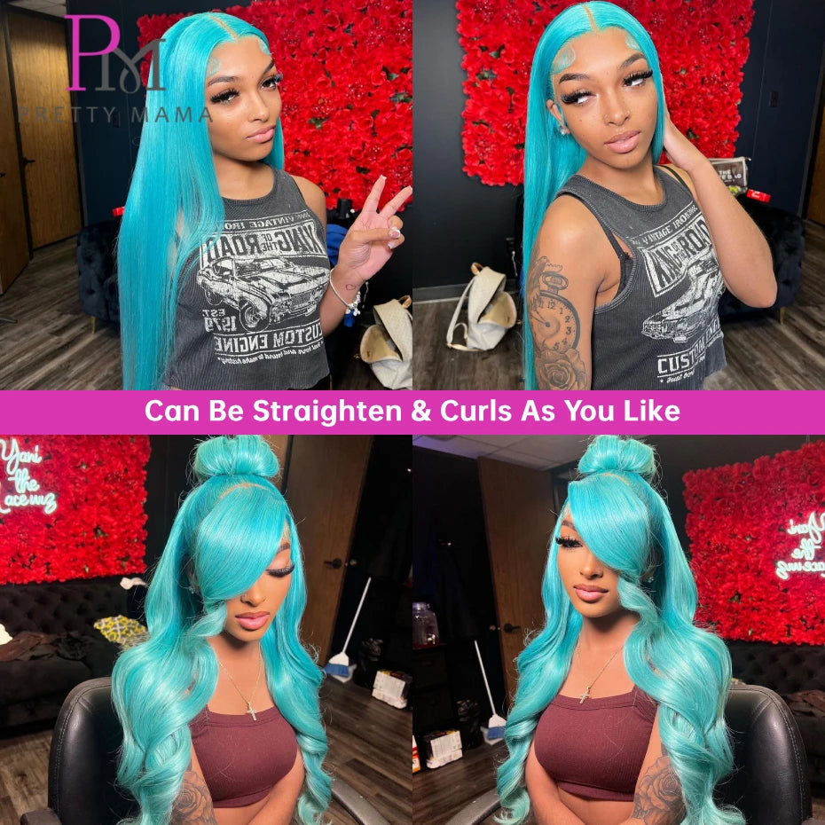 13x6 Cyan Blue Lace Front Wig Body Wave Light Green Lace Front Wig Human Hair Pre Plucked Blonde 613 Lace Frontal Wigs For Women Hairsoboom Store Store ID 1103586186