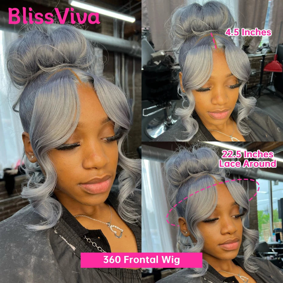 Grey Body Wave Lace Front Wig 13x6 360 Lace Front Wig Human Hair Lace Frontal Wig Brazilian Silver Grey Colored Human Hair Wigs BlissViva Hair Store 1103372311