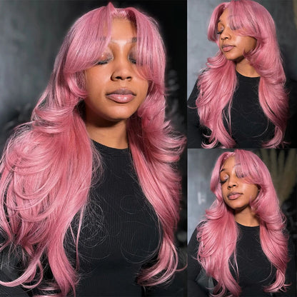 Bubblegum Pink Body Wave Colored HD Lace Frontal Wig 13x6 Brazilian Transparent 36 40 Inch Lace Front Human Hair Wigs For Women Verochic Wig Store 1103393254