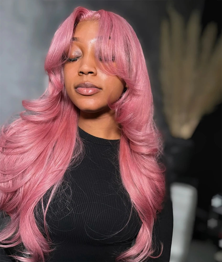 Bubblegum Pink Body Wave Colored HD Lace Frontal Wig 13x6 Brazilian Transparent 36 40 Inch Lace Front Human Hair Wigs For Women Verochic Wig Store 1103393254
