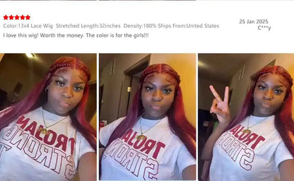 99J Burgundy 13x6 HD Transparent Lace Frontal Human Hair Wig Straight wig 13x6 Lace Front Human Hair Wig For Women 200 Density HairStar Wigs