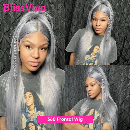 Ash Grey 13x6 360 Lace Frontal Wig Straight 30 Inch Lace Front Wig Human Hair Pre Plucked Silver Gray Lace Front Wigs Human Hair BlissViva Hair Store 1103372311