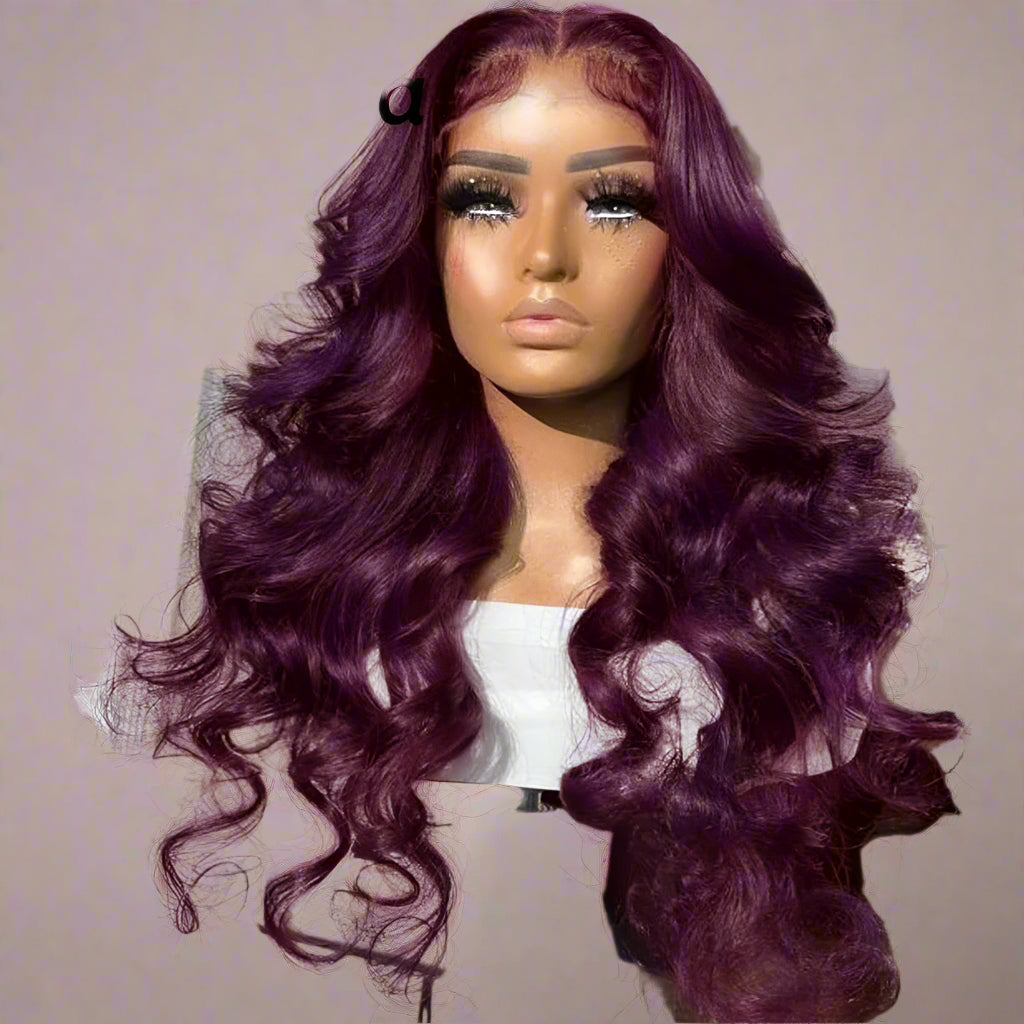 Dark Purple Body Wave Lace Front Wigs Deep Burgundy 13x4 Lace Front Wigs Grape Purple Glueless Wigs 180% Density for Black Women Best Wig Factory Store 1103268414