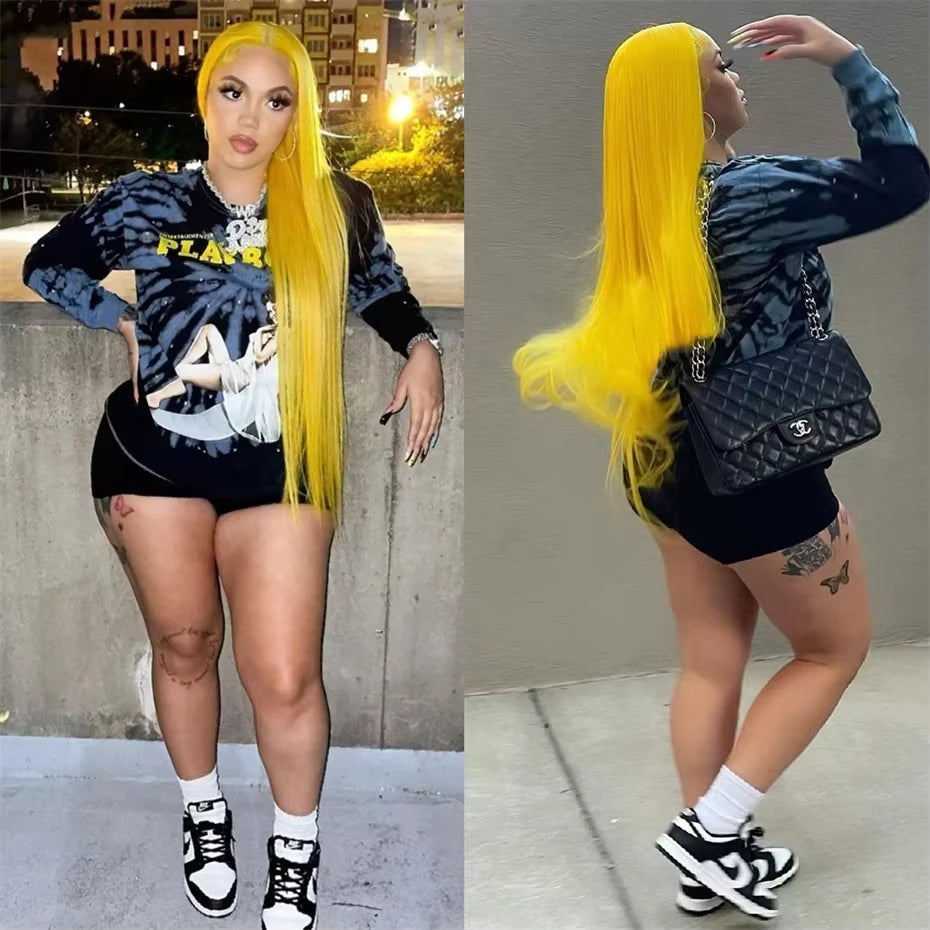 300 Density Yellow Straight Human Hair Wig 13x4 Transparent Lace Frontal Wig 100% Human Hair Pre Plucked Brazilian Virgin Hair YNiSew Hair Store Store ID 1104160390