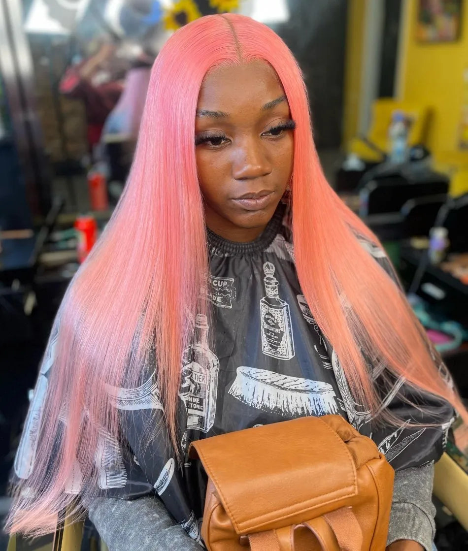 Pink Wig Straight Human Hair Wigs 13X6 Hd Lace Frontal Wig Transparent Lace Front Wig 220 Density Colored Brazilian Hair 30 Inch SANMAO Store 1104090548