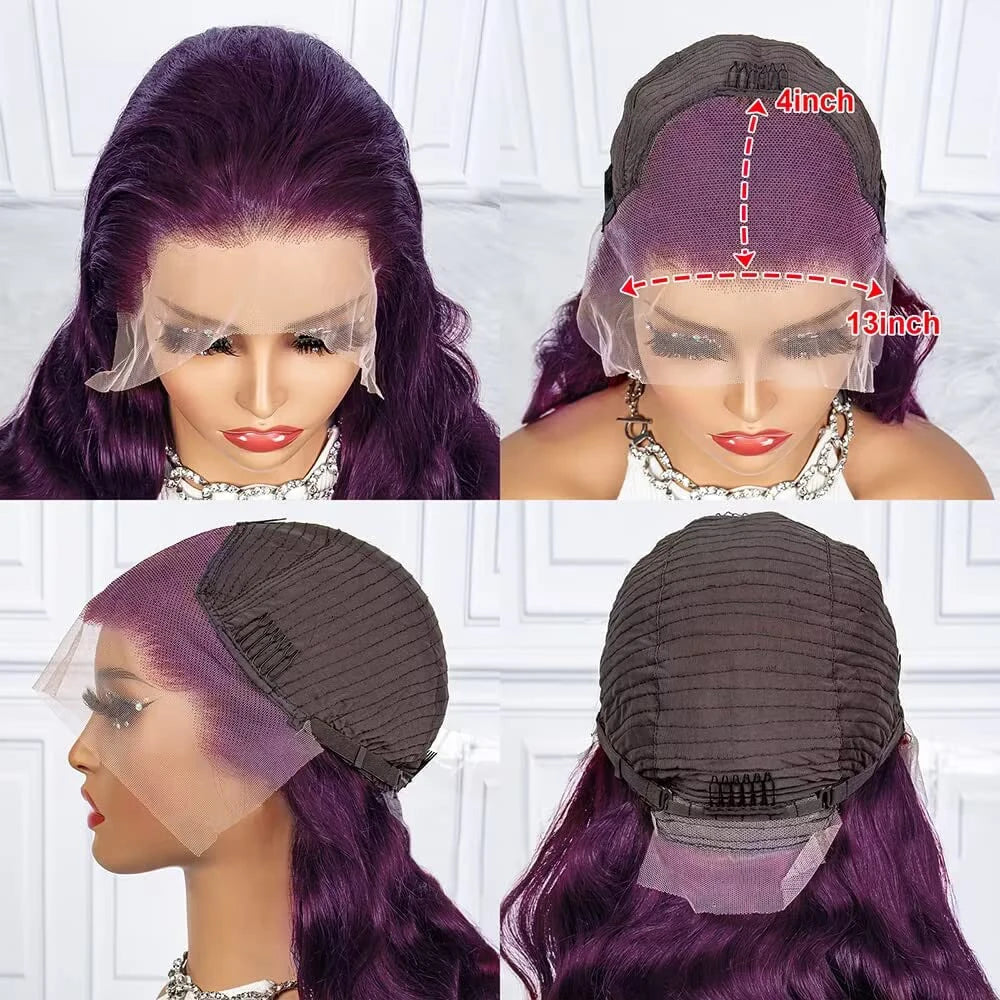 Dark Purple Body Wave Lace Front Wigs Deep Burgundy 13x4 Lace Front Wigs Grape Purple Glueless Wigs 180% Density for Black Women Best Wig Factory Store 1103268414