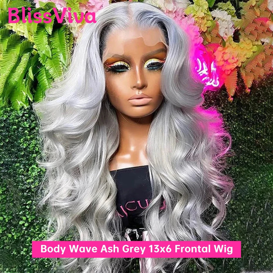Grey Body Wave Lace Front Wig 13x6 360 Lace Front Wig Human Hair Lace Frontal Wig Brazilian Silver Grey Colored Human Hair Wigs BlissViva Hair Store 1103372311