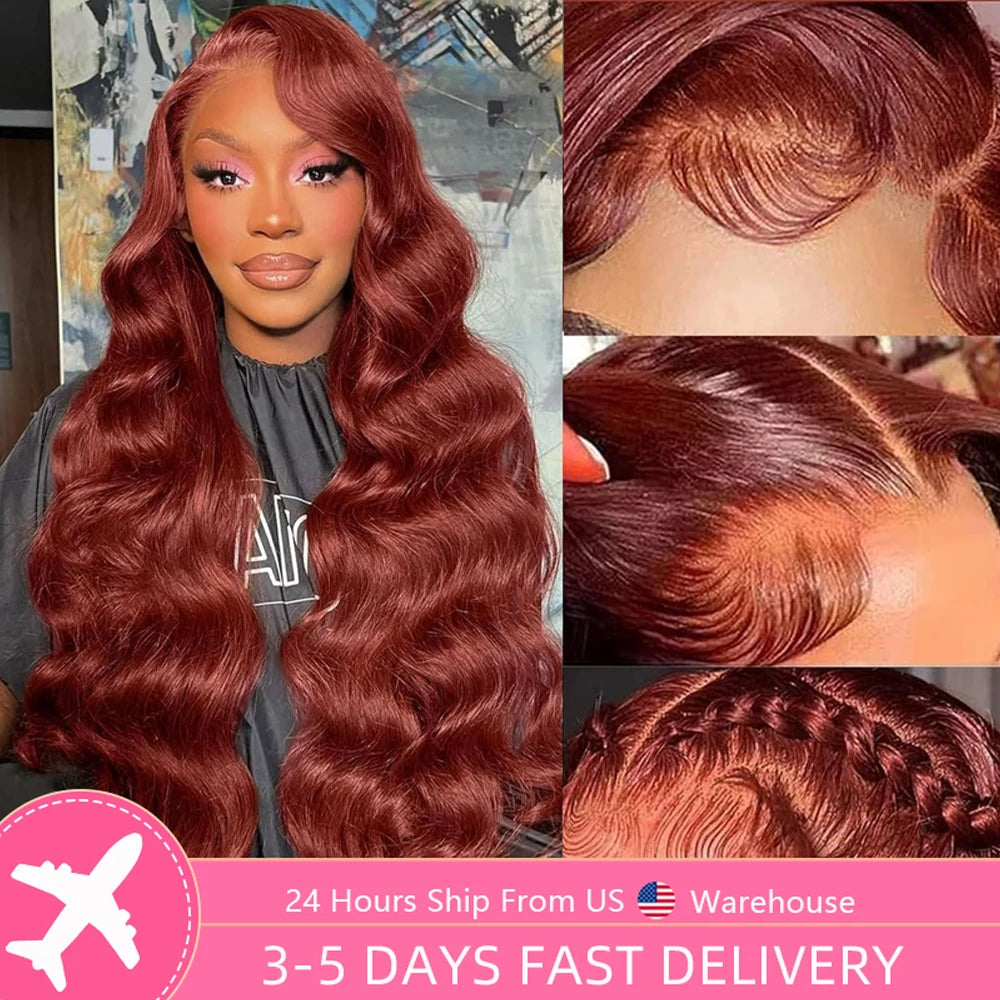 200 density Reddish Brown Body Wave 13x6 Hd Lace Front Human Hair Wig Brazilian 36 Inch Transparent Body Wave Lace Frontal Wigs Sierde Hair Store Store ID 1104033622