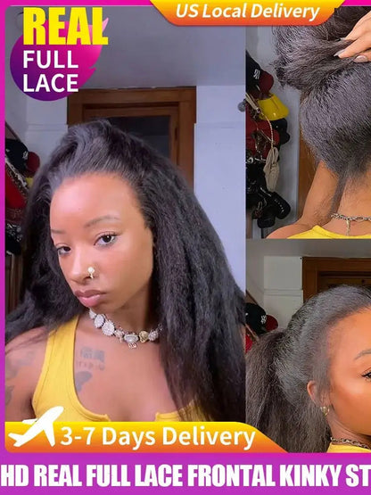 Yaki Kinky Straight 360 Full Lace Human Hair Wig with Hidden Strap Glueless Invisible Band Pre Plucked Natural Look QAANA Store Store ID 1105055089