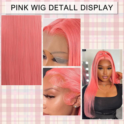 Pink Wig Straight Human Hair Wigs 13X6 Hd Lace Frontal Wig Transparent Lace Front Wig 220 Density Colored Brazilian Hair 30 Inch SANMAO Store 1104090548