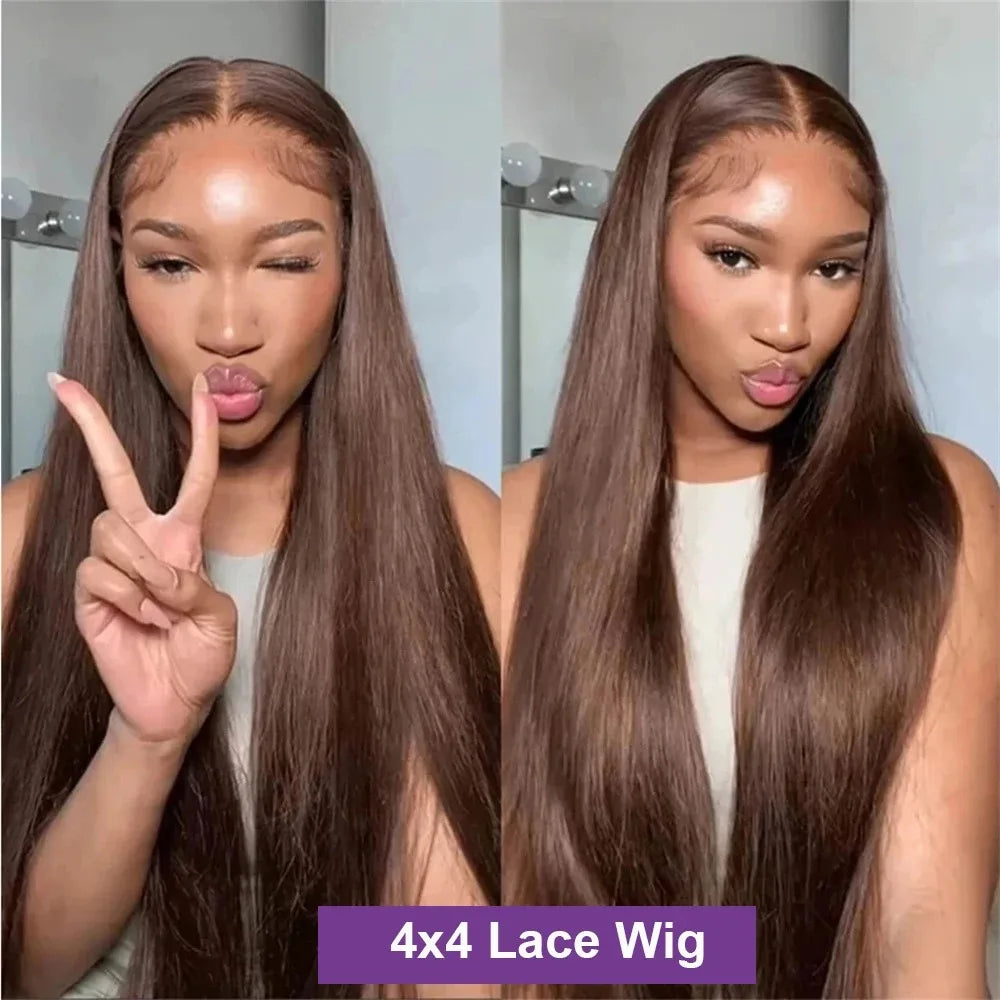 Chocolate Lace 4X4 Straight Lace Front Wig Brazlian Human Hair Wigs Chocolate Brown Transparent Brown Colored Lace Closure Wig Wig Queen US Store Store ID 1103587128