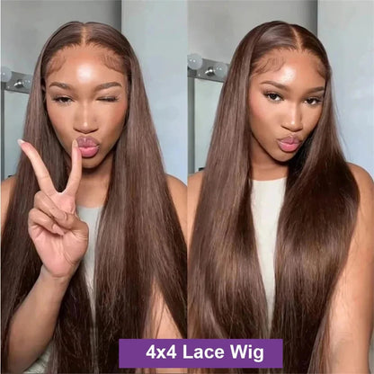 Chocolate Lace 4X4 Straight Lace Front Wig Brazlian Human Hair Wigs Chocolate Brown Transparent Brown Colored Lace Closure Wig Wig Queen US Store Store ID 1103587128