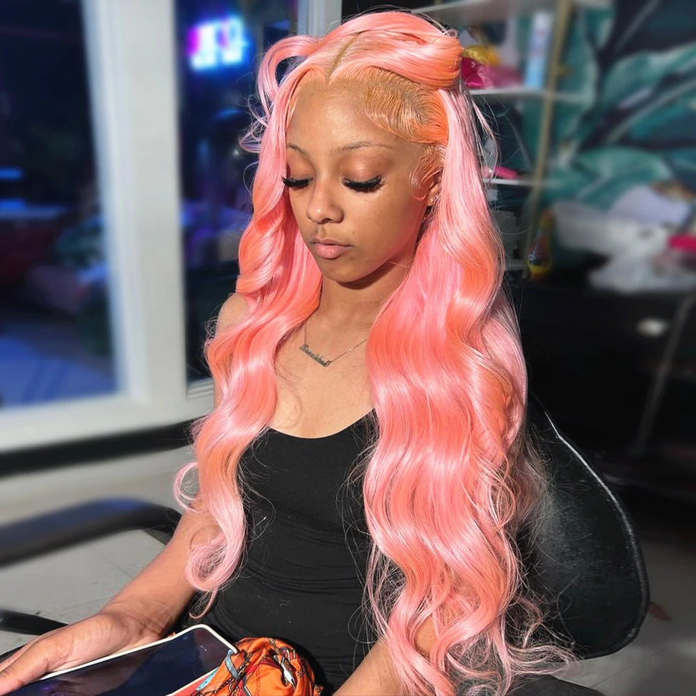 30 36 Inch 13x4 Pink Lace Front Wig Human Hair Body Wave 13x6 Hd Lace Frontal Wigs for Women Light Pink Colored Wigs Pre Plucked Neddie US Store Store no.: 1103587007
