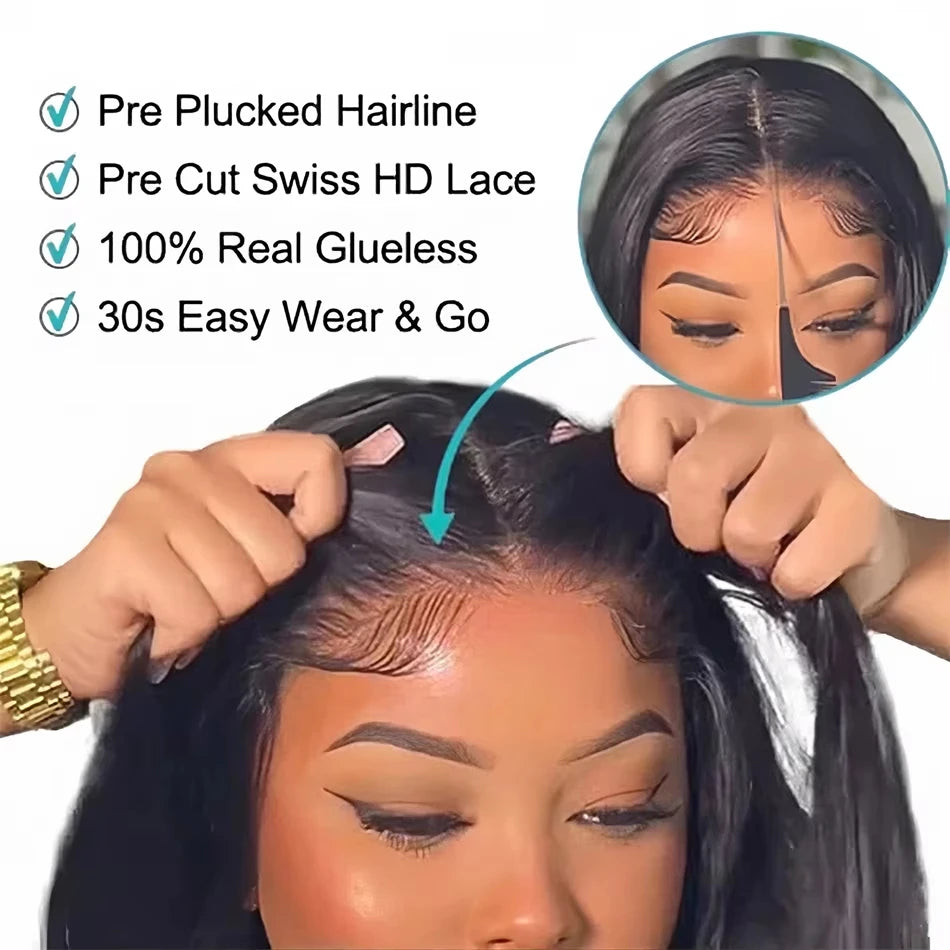 Glueless Wigs Human Hair Ready To Wear Bone Straight Human Hair Wigs 30 Inch Pre Cut 4X4 5X5 Hd Lace Closure Wig 100% Human Hair Botisi Wig Store 1105054533