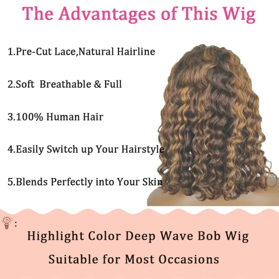427 Highlight Bob Wig Human Hair Glueless Deep Wave Frontal Wig 5X5 Hd Lace Closure Wig Brazilian Hair Short Bob Wig 250 Density SIXQUEEN Wig Store Store ID 1104602052