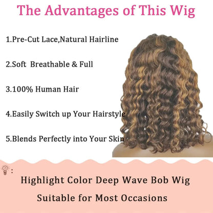 427 Highlight Bob Wig Human Hair Glueless Deep Wave Frontal Wig 5X5 Hd Lace Closure Wig Brazilian Hair Short Bob Wig 250 Density SIXQUEEN Wig Store Store ID 1104602052