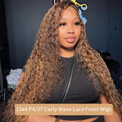 200 High Density Deep Wave Highlight 13x4 13x6 HD Lace Frontal Water Wave Wig Brazilian 100% Colored P4/27 Curly Human Hair Wigs Lowell Lace Wig Store 1105062522