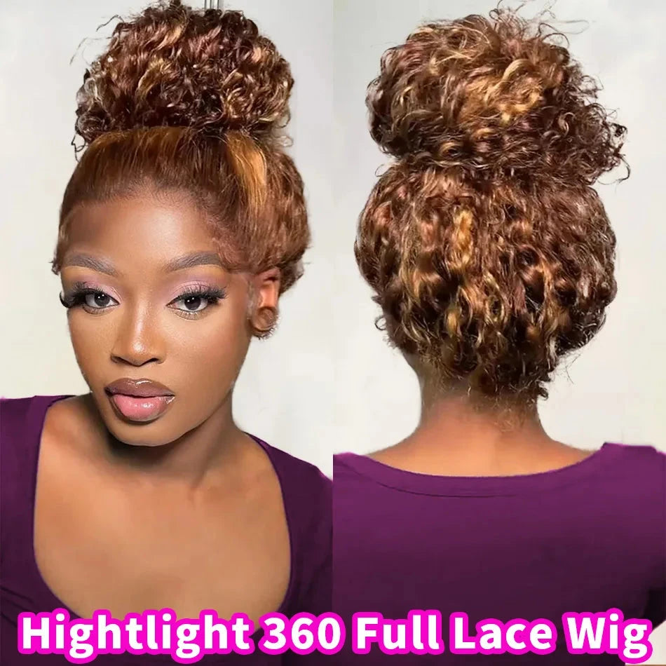 360 Full Lace Wig 427 Highlight Wig Human Hair Deep Wave Frontal Wig Honey Blonde 13X4 Curls Wigs Lace Front Frontal 250 Density SIXQUEEN Wig Store Store ID 1104602052