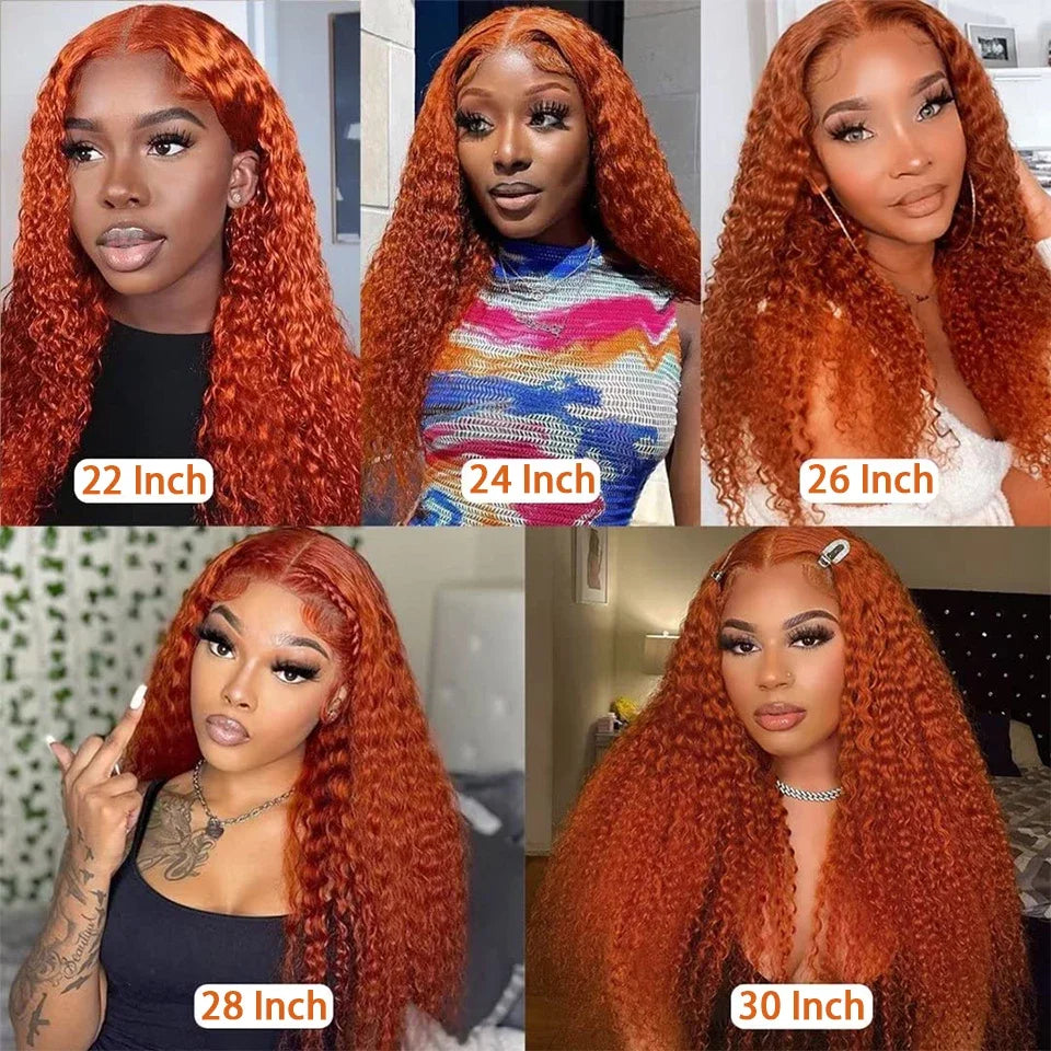 Orange Ginger 13x6 hd Lace Frontal Human Hair Curly Wigs Deep Wave 13x4 Lace Front Wig for Women Choice 30 inch Colored Wigs HEYJU Hair US Store Store ID 1103597371