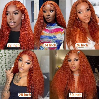 Orange Ginger 13x6 hd Lace Frontal Human Hair Curly Wigs Deep Wave 13x4 Lace Front Wig for Women Choice 30 inch Colored Wigs HEYJU Hair US Store Store ID 1103597371