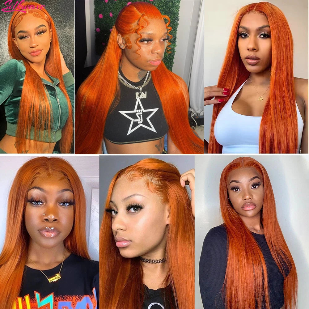 Silkwave 36 Inches Straight Ginger Orange Lace Front Human Hair Wig 13x4 13x6 HD Lace Frontal Colored Wigs Prep lucked For Women Silkwave Official Store 911103017