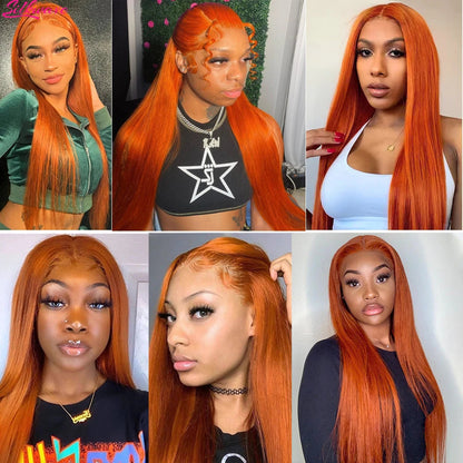 Silkwave 36 Inches Straight Ginger Orange Lace Front Human Hair Wig 13x4 13x6 HD Lace Frontal Colored Wigs Prep lucked For Women Silkwave Official Store 911103017