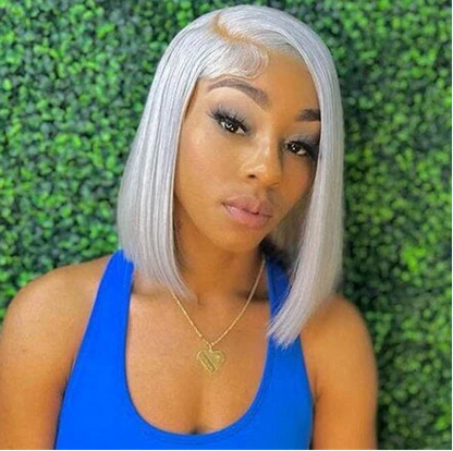 6-16 inch Short Bob Wig Human Hair 13x6 Transparent Lace Front Wig Preplucked Sliver Grey Colored Human Hair Wigs Bleached Knots Verochic Store 1104704776