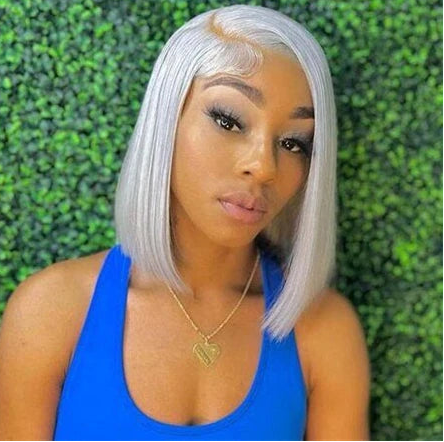 6-16 inch Short Bob Wig Human Hair 13x6 Transparent Lace Front Wig Preplucked Sliver Grey Colored Human Hair Wigs Bleached Knots Verochic Store 1104704776