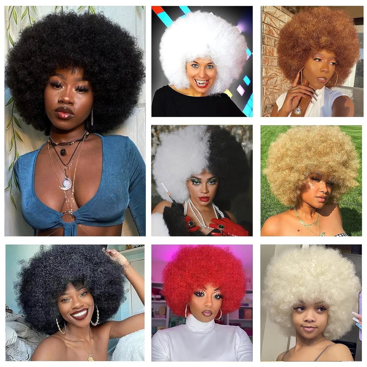 Cheap Short Fluffy Afro Curly Wigs For Women Human Hair Brazilian Hair Glueless Human Hair Afro Wigs Full Machine Made Wig Wig Queen US Store Store ID 1103587128