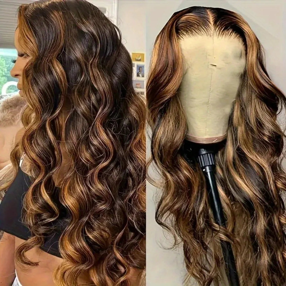 30 Inch Honey Blonde Ombre Lace Front Wig Human Hair 13x4 HD Lace Front Wig 4/27 Highlight Ombre Body Wave Lace Frontal Glueless HairStar Wigs