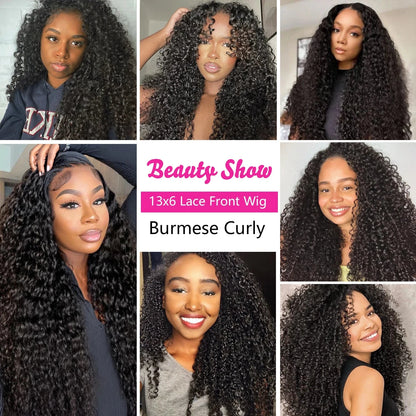 7x6 Glueless Burmese Curly Wigs HD Transparent Lace Frontal Wigs With Spiral End Burmese Curly Human Hair Wigs 220% Density HairStar Wigs
