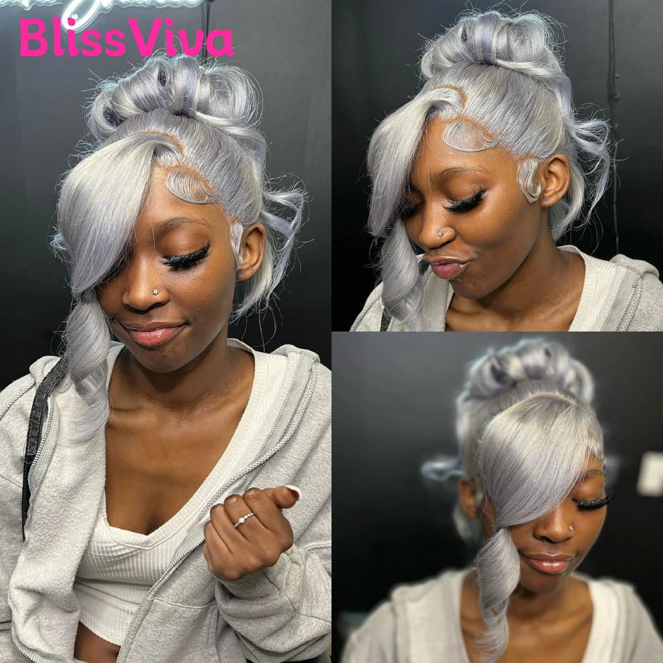 Grey Body Wave Lace Front Wig 13x6 360 Lace Front Wig Human Hair Lace Frontal Wig Brazilian Silver Grey Colored Human Hair Wigs BlissViva Hair Store 1103372311