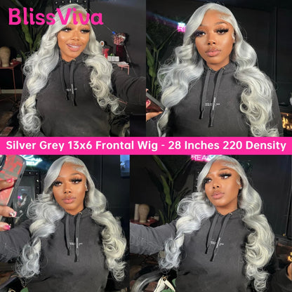 Grey Body Wave Lace Front Wig 13x6 360 Lace Front Wig Human Hair Lace Frontal Wig Brazilian Silver Grey Colored Human Hair Wigs BlissViva Hair Store 1103372311